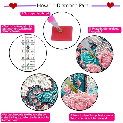 Diamond Painting - Partial Special Shaped - Cross of faith with roses and white doves (30*30CM)