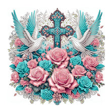 Load image into Gallery viewer, Diamond Painting - Partial Special Shaped - Cross of faith with roses and white doves (30*30CM)
