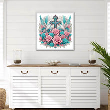 Load image into Gallery viewer, Diamond Painting - Partial Special Shaped - Cross of faith with roses and white doves (30*30CM)
