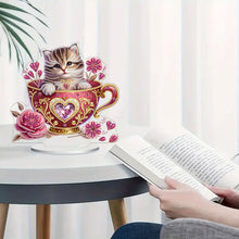 Load image into Gallery viewer, Cat in Cup 5D DIY Diamond Art Tabletop Decorations Cute Bedroom Table Decoration
