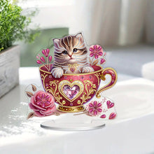 Load image into Gallery viewer, Cat in Cup 5D DIY Diamond Art Tabletop Decorations Cute Bedroom Table Decoration
