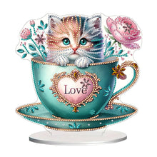Load image into Gallery viewer, Cat in Cup 5D DIY Diamond Art Tabletop Decorations Cute Bedroom Table Decoration
