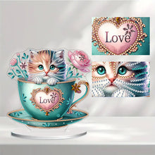 Load image into Gallery viewer, Cat in Cup 5D DIY Diamond Art Tabletop Decorations Cute Bedroom Table Decoration
