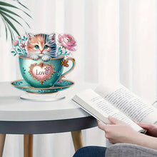 Load image into Gallery viewer, Cat in Cup 5D DIY Diamond Art Tabletop Decorations Cute Bedroom Table Decoration
