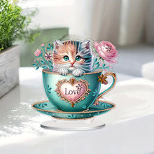 Load image into Gallery viewer, Cat in Cup 5D DIY Diamond Art Tabletop Decorations Cute Bedroom Table Decoration
