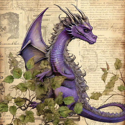 Diamond Painting - Full Round - dark purple dragon leaves (40*40CM)