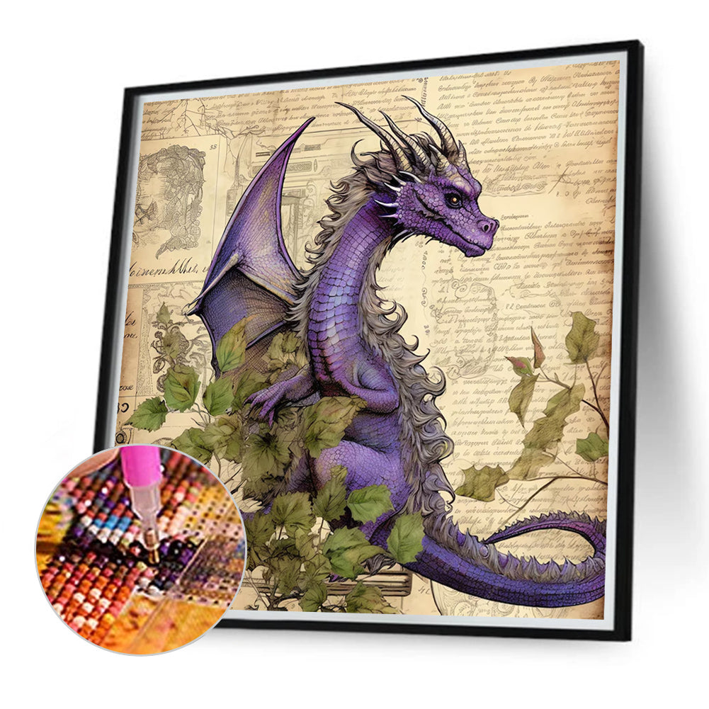 Diamond Painting - Full Round - dark purple dragon leaves (40*40CM)