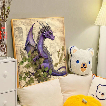 Diamond Painting - Full Round - dark purple dragon leaves (40*40CM)