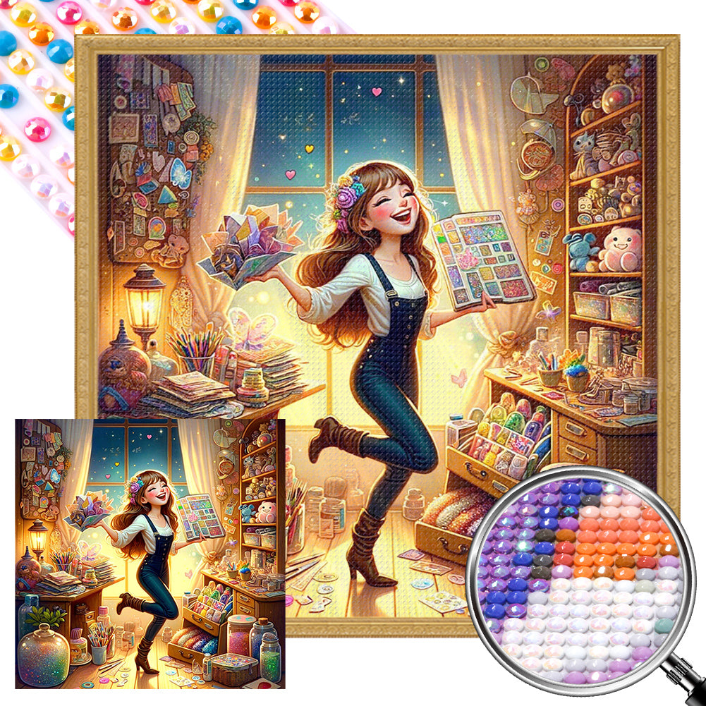 AB Diamond Painting - Full Round - Happy girl in the room (40*40CM)
