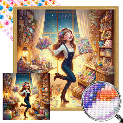 AB Diamond Painting - Full Round - Happy girl in the room (40*40CM)