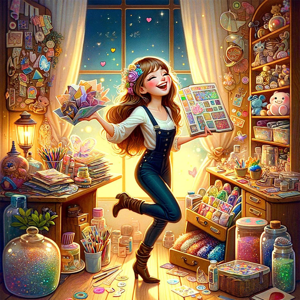 AB Diamond Painting - Full Round - Happy girl in the room (40*40CM)