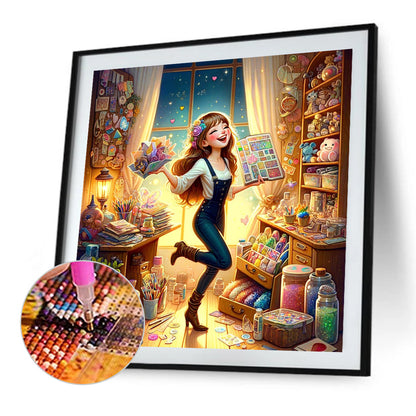 AB Diamond Painting - Full Round - Happy girl in the room (40*40CM)