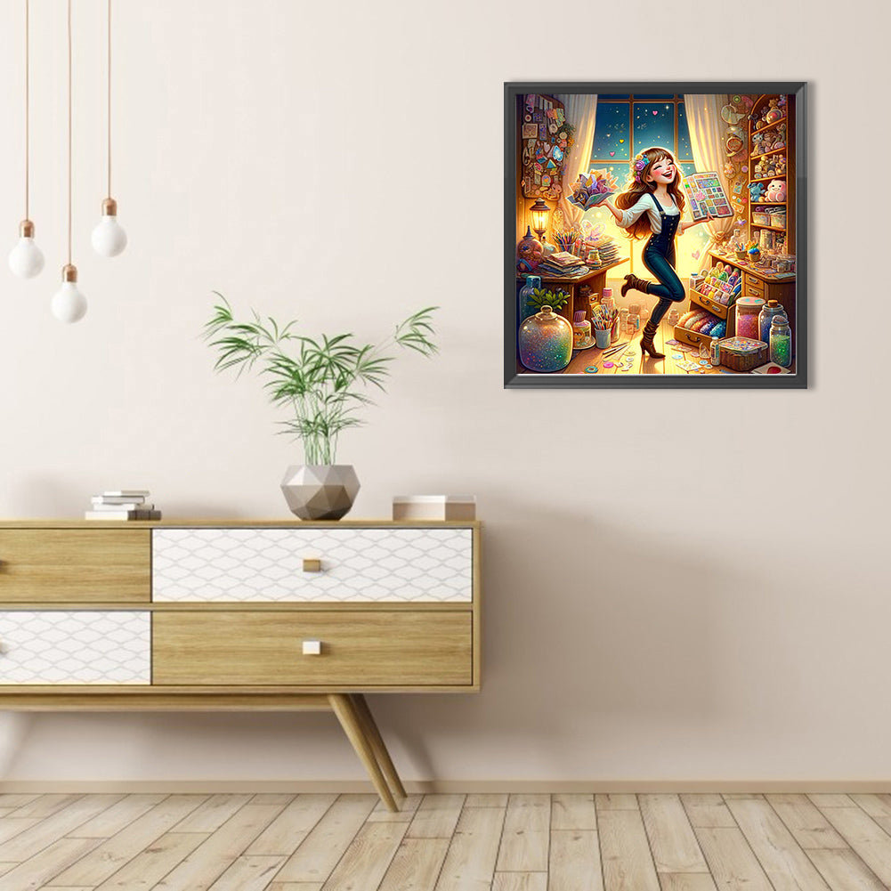 AB Diamond Painting - Full Round - Happy girl in the room (40*40CM)
