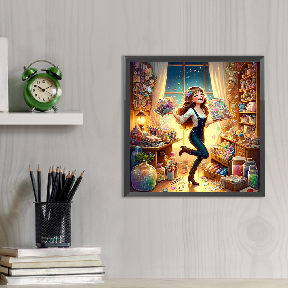 AB Diamond Painting - Full Round - Happy girl in the room (40*40CM)