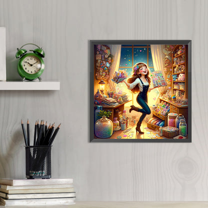 AB Diamond Painting - Full Round - Happy girl in the room (40*40CM)