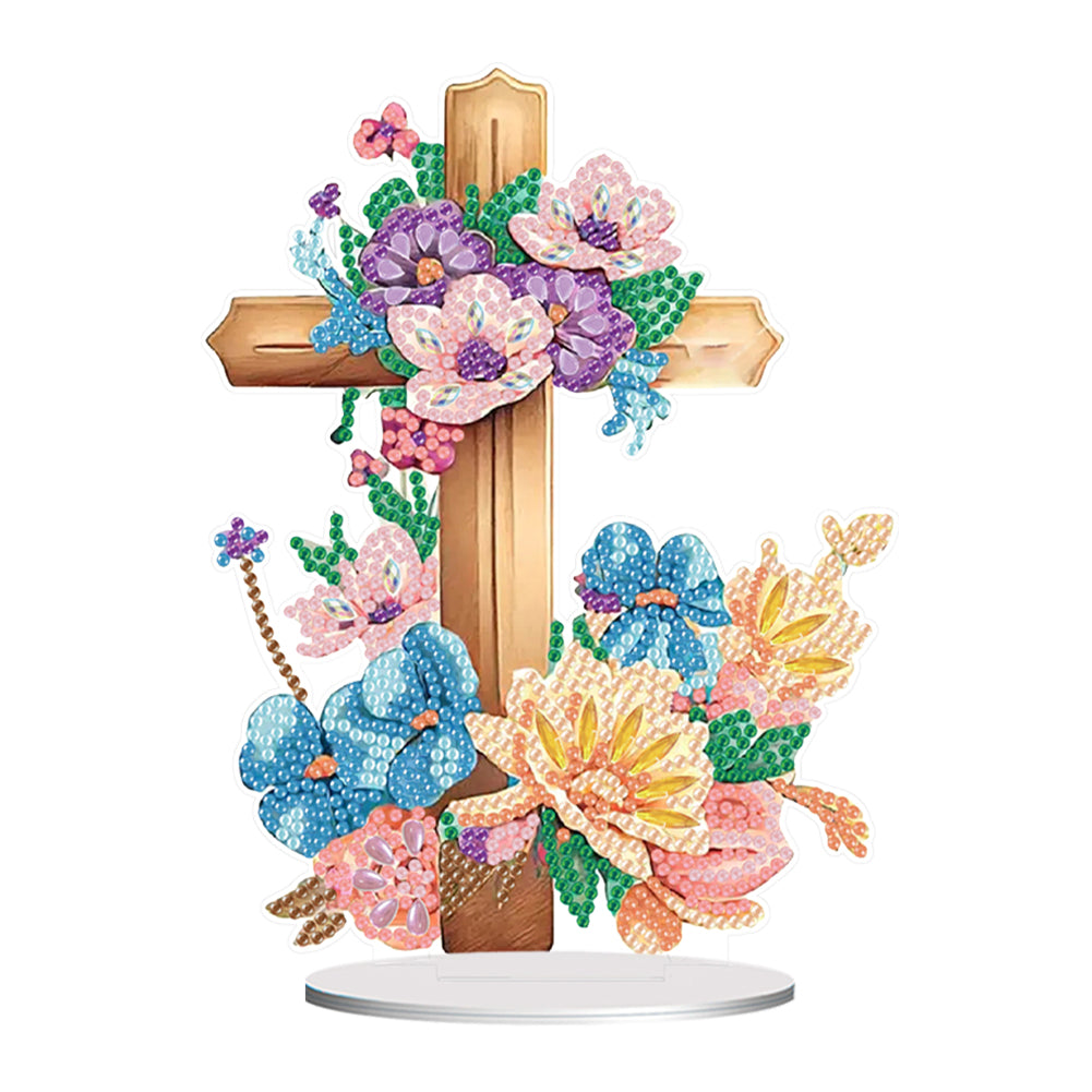 Special Shape Flower Cross Desktop Diamond Art Kit for Home Office Desktop Decor