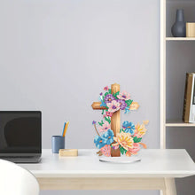 Load image into Gallery viewer, Special Shape Flower Cross Desktop Diamond Art Kit for Home Office Desktop Decor
