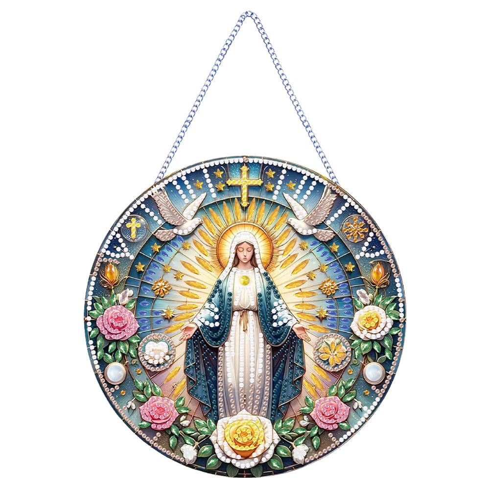 Holy Mother/Jesus Single-Side Diamond Art Hanging Pendant Window Office Decor
