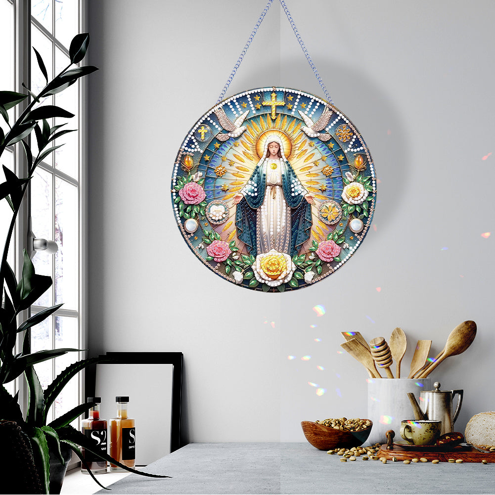 Holy Mother/Jesus Single-Side Diamond Art Hanging Pendant Window Office Decor