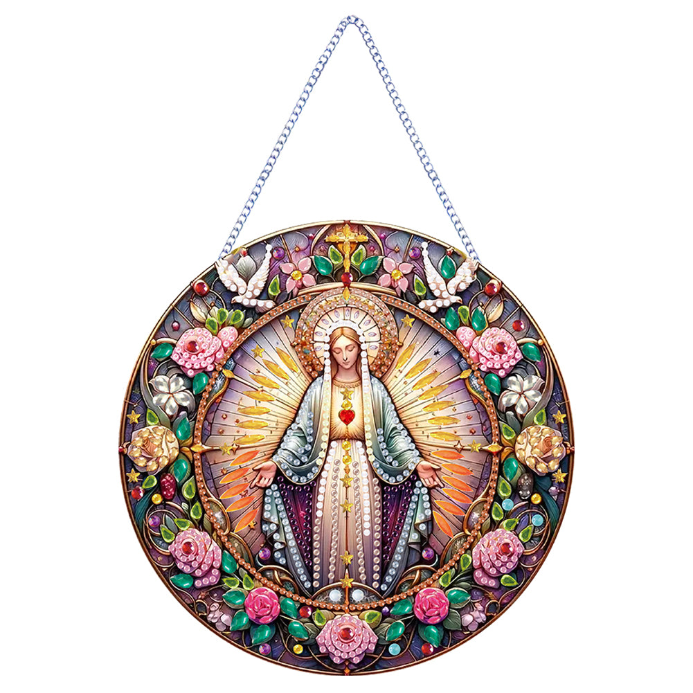 Holy Mother/Jesus Single-Side Diamond Art Hanging Pendant Window Office Decor