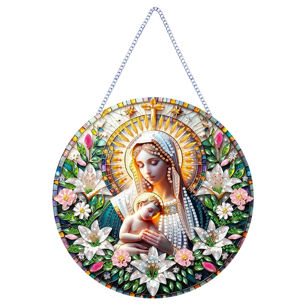 Holy Mother/Jesus Single-Side Diamond Art Hanging Pendant Window Office Decor
