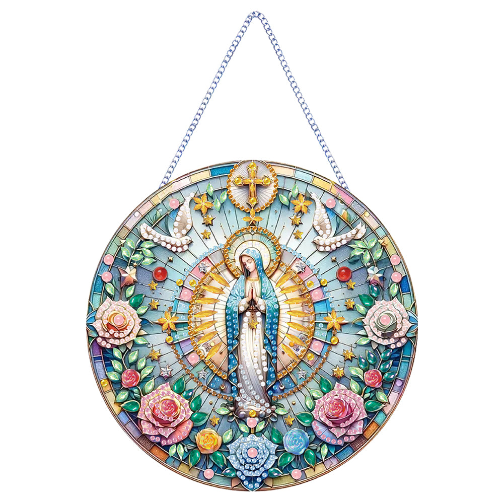 Holy Mother/Jesus Single-Side Diamond Art Hanging Pendant Window Office Decor