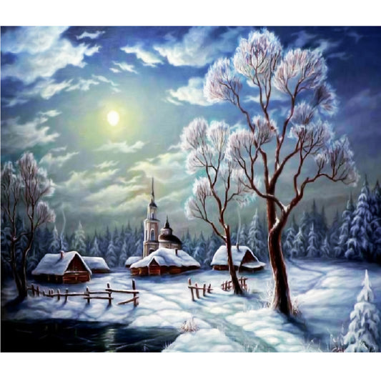 Snow Scene 35*30CM(Canvas) Full Round Drill Diamond Painting
