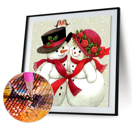 Christmas Snowman 30*30CM(Canvas) Round Drill Diamond Painting