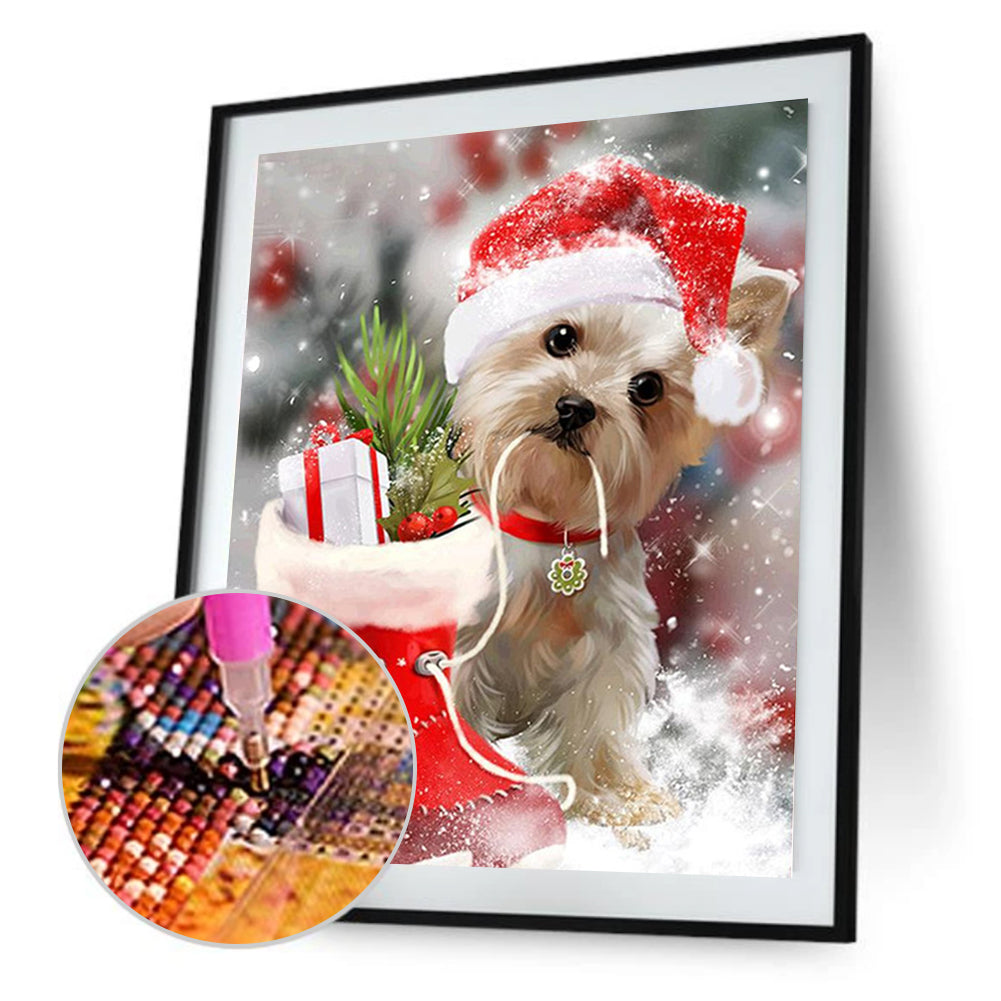 Dog Christmas Xmas 30*40CM(Canvas) Round Drill Diamond Painting
