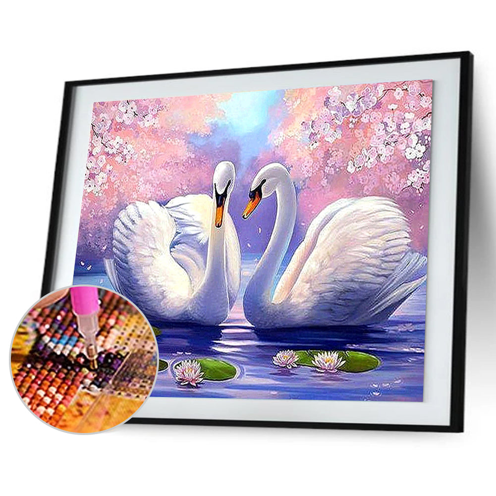 Two White Swans 40*30CM(Canvas) Round Drill Diamond Painting