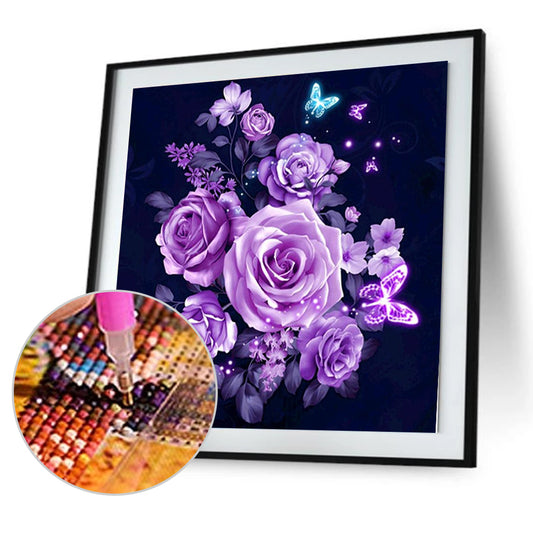 Purple Flowers 30*30CM(Canvas) Round Drill Diamond Painting