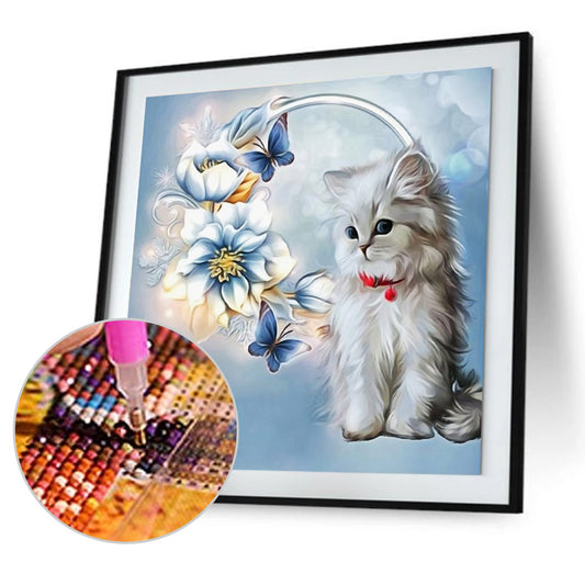 Cat 30*30CM(Canvas) Round Drill Diamond Painting