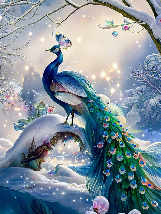 AB Diamond Painting - Full Round - Green Peacock (40*55cm)