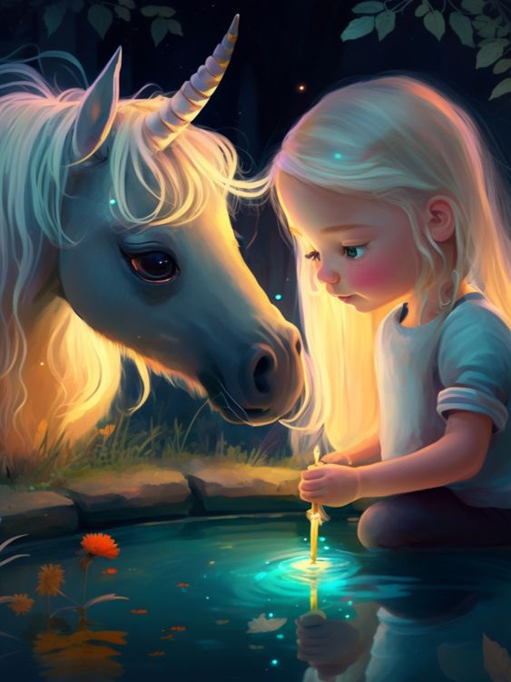 AB Diamond Painting - Full Round - Girl And Her Friend Unicorn (40*50CM)