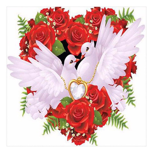 Rose Love Pigeon 30*30CM(Canvas) Full Round Drill Diamond Painting
