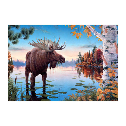 Lakeside Elk 40*30CM(Canvas) Full Round Drill Diamond Painting