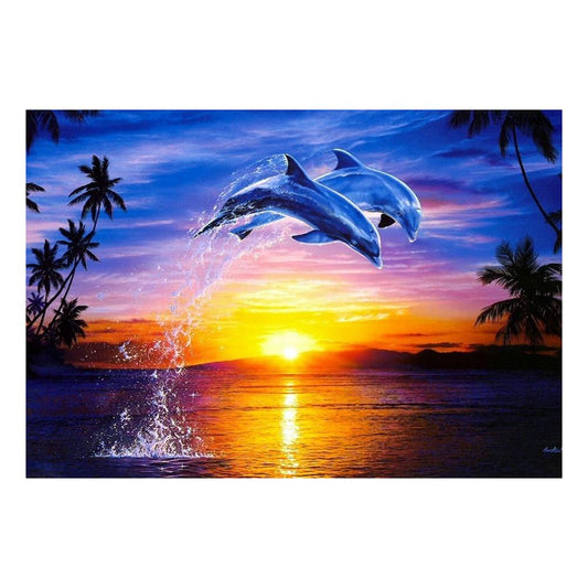 Sunset Dolphin 40*30CM(Canvas) Full Round Drill Diamond Painting