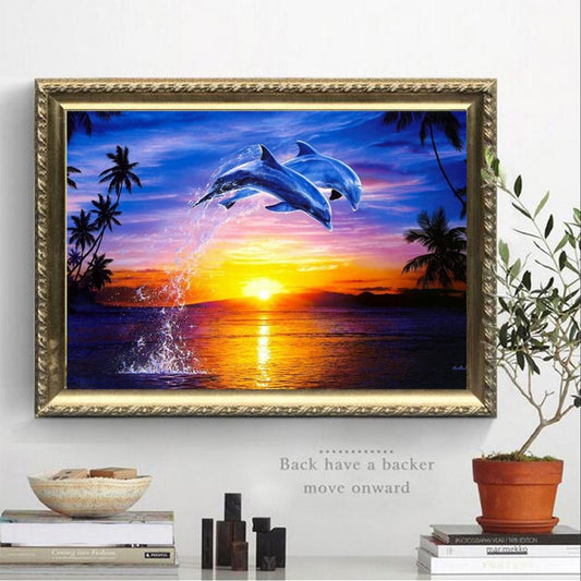Sunset Dolphin 40*30CM(Canvas) Full Round Drill Diamond Painting