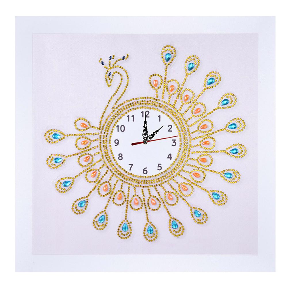 Peafowl Clock 35*35CM(Canvas) Special Shaped Drill Diamond Painting