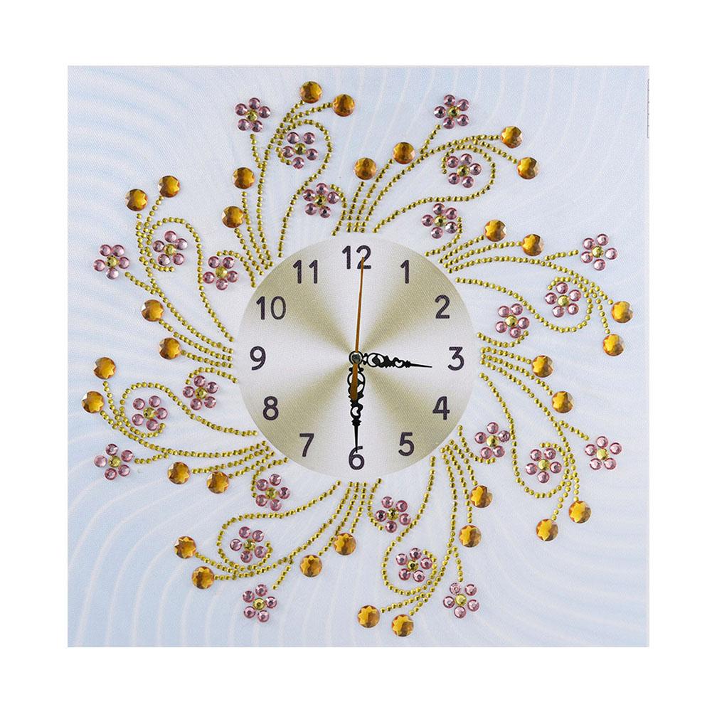 Floral Clock 35*35CM(Canvas) Round Drill Diamond Painting
