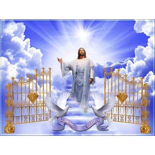Religion Door 40*30CM(Canvas) Full Round Drill Diamond Painting