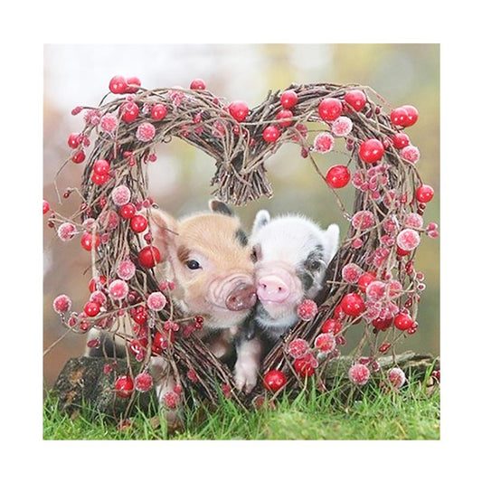 2 Heart Pigs 30*30CM(Canvas) Full Round Drill Diamond Painting