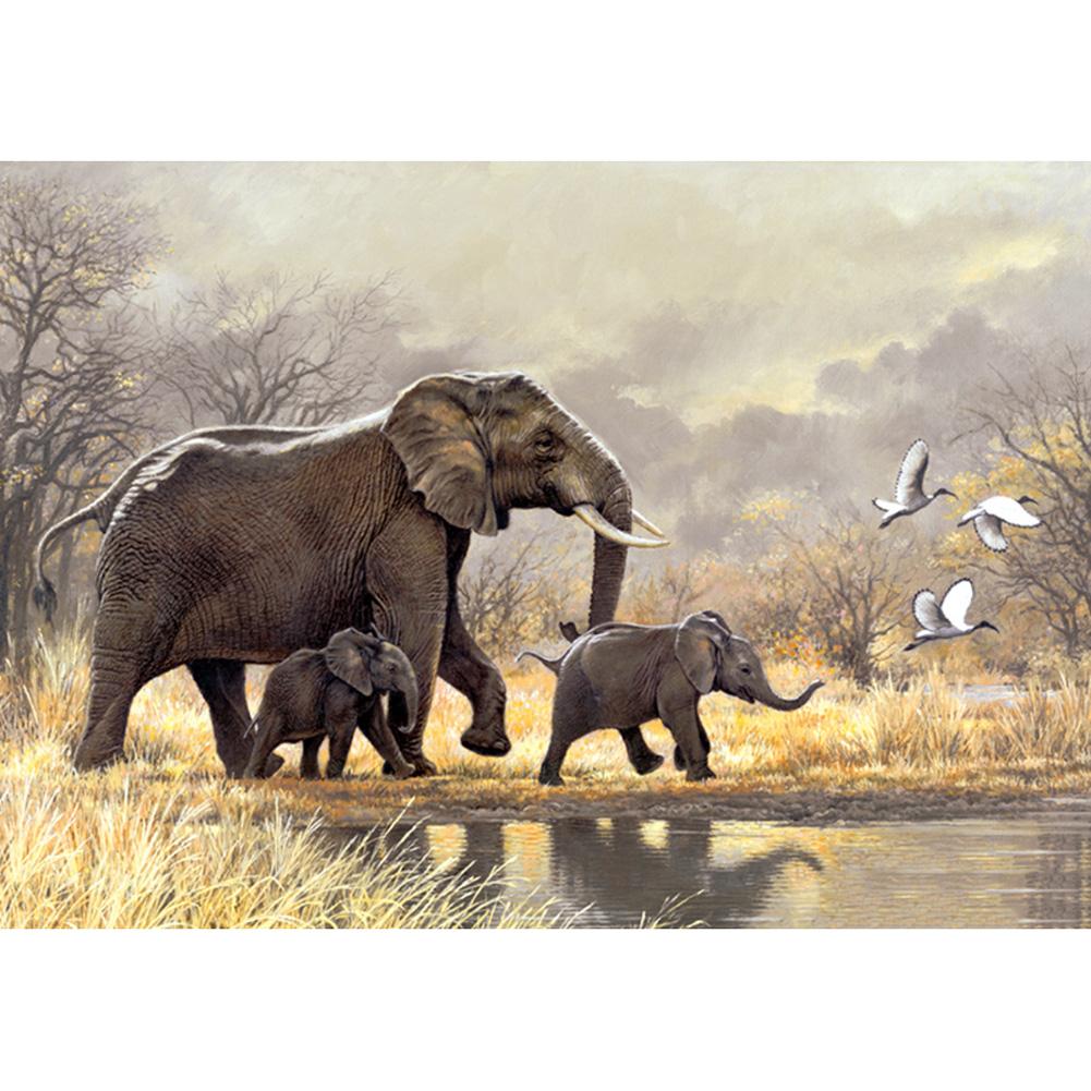 Elephants 40*30CM(Canvas)-Full Round Drill Diamond Painting