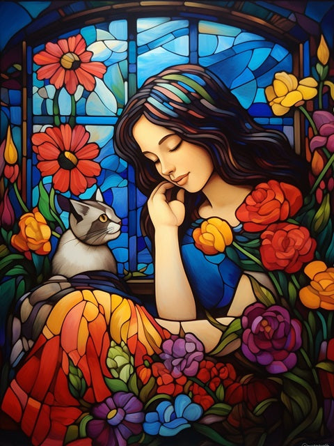 AB Diamond Painting - Full Round - Glass Art - Flower Girl (40*60CM)