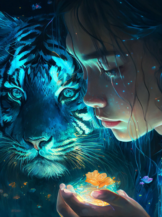 AB Diamond Painting - Full Round - Tiger And Beauty (40*55cm)