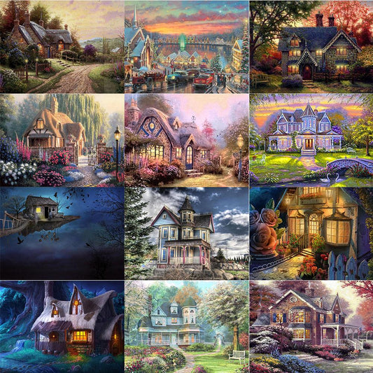 House 40*30CM(Canvas)-Full Round Drill Diamond Painting