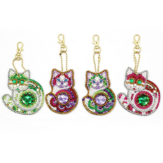 4pcs DIY Full Drill Special Shaped Diamond Painting Cat Keychain Pendant