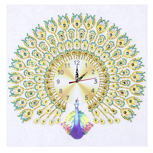 Peafowl Clock 35*35CM(Canvas) Special Shaped Drill Diamond Painting