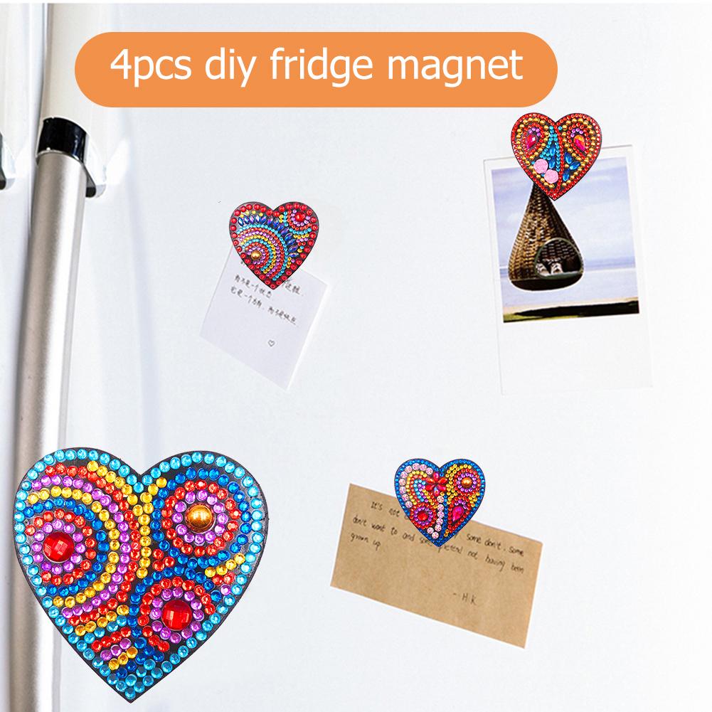 4pcs DIY Full Drill Special Shaped Heart Diamond Painting Fridge