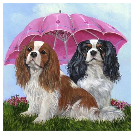 Umbrella Dogs Animal 40*40CM(Canvas) Full Round Drill Diamond Painting